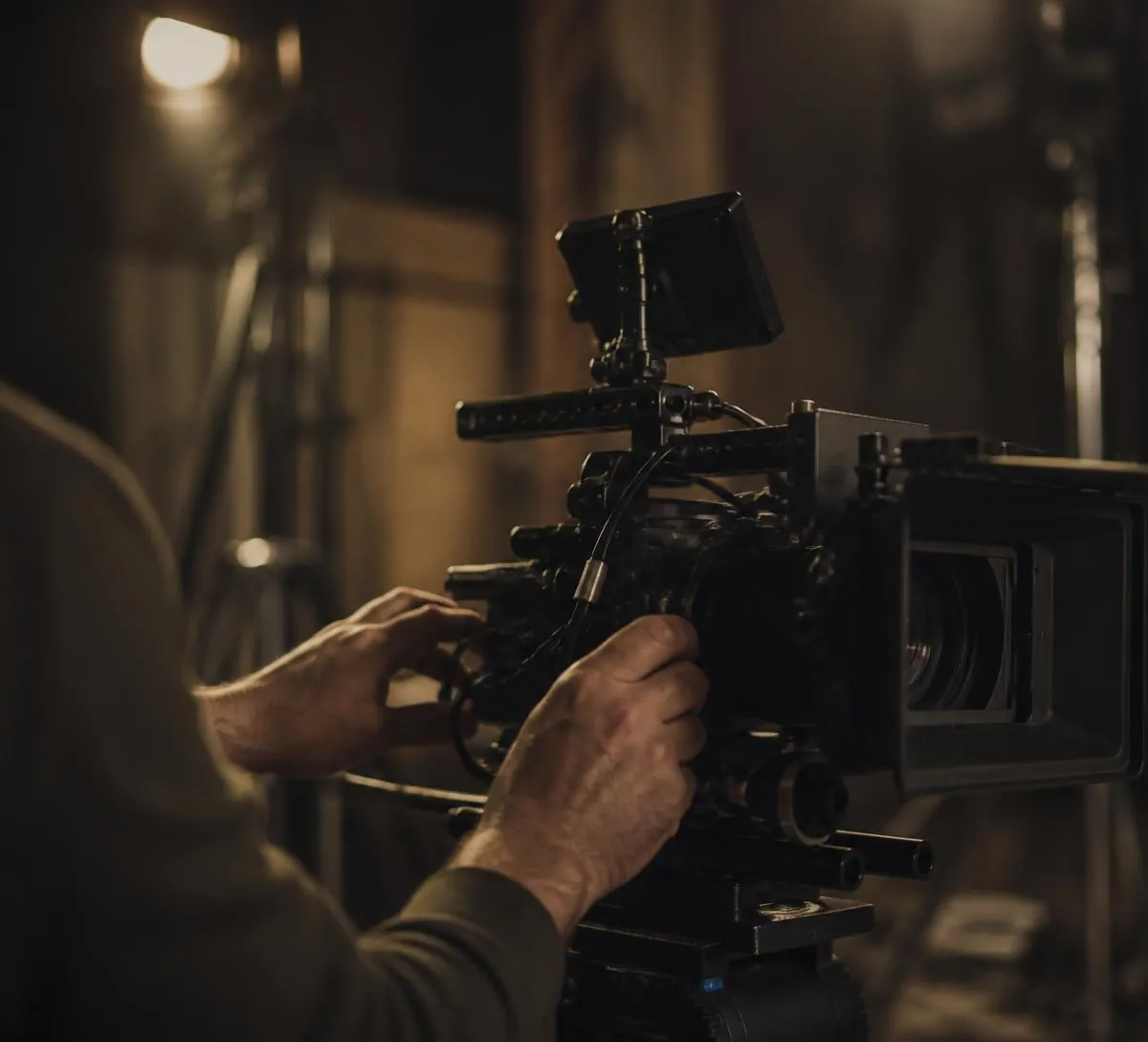 Filmař upravující filmovou kameru